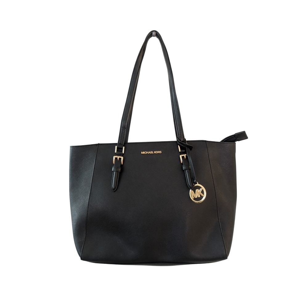 Michael Kors Black Saffiano Leather Tote Bag Gold Tone‎ Hardware Zip Top
